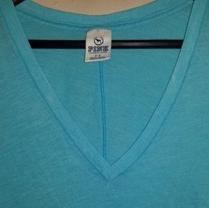 Victoria's Secret PINK v neck tee shirt teal blue